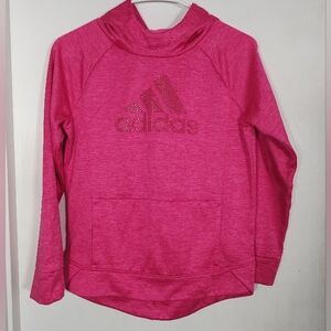 Adidas Girl's L (14) Hoodie Sweatshirt Hot Pink Shimmer Logo Top